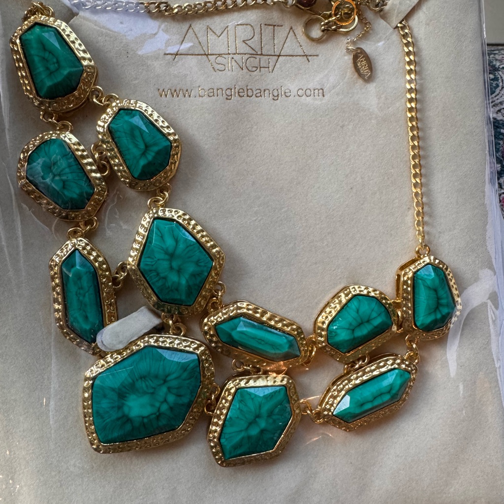 Amrita Singh Gold And Green Statement Necklace 40$